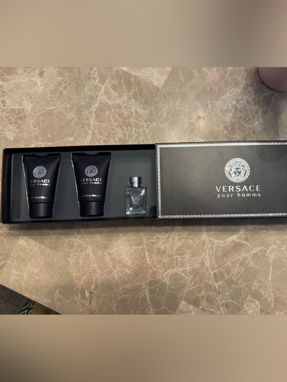 Versace Pour Homme for Men, 3 Piece Mini Gift Set
Includes EDT, Hair & Body Sham